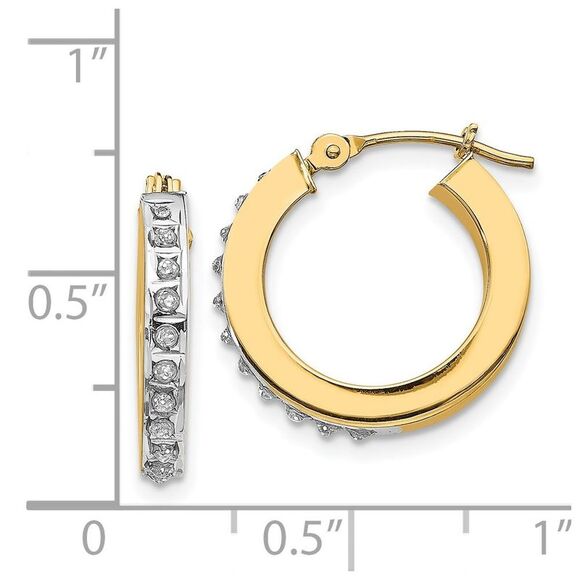14k Yellow Gold Diamond Fascination Round Hinged Hoop Earrings